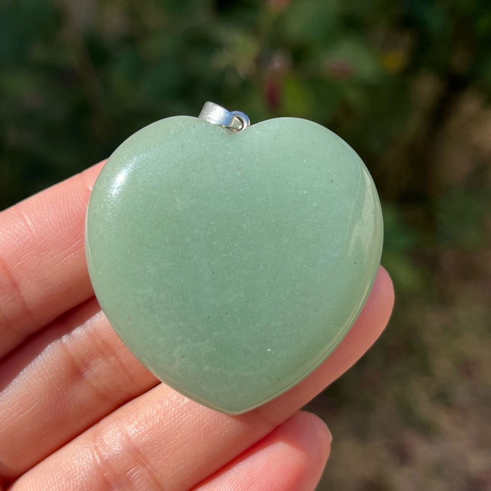 Stainless steel large green aventurine heart pendant